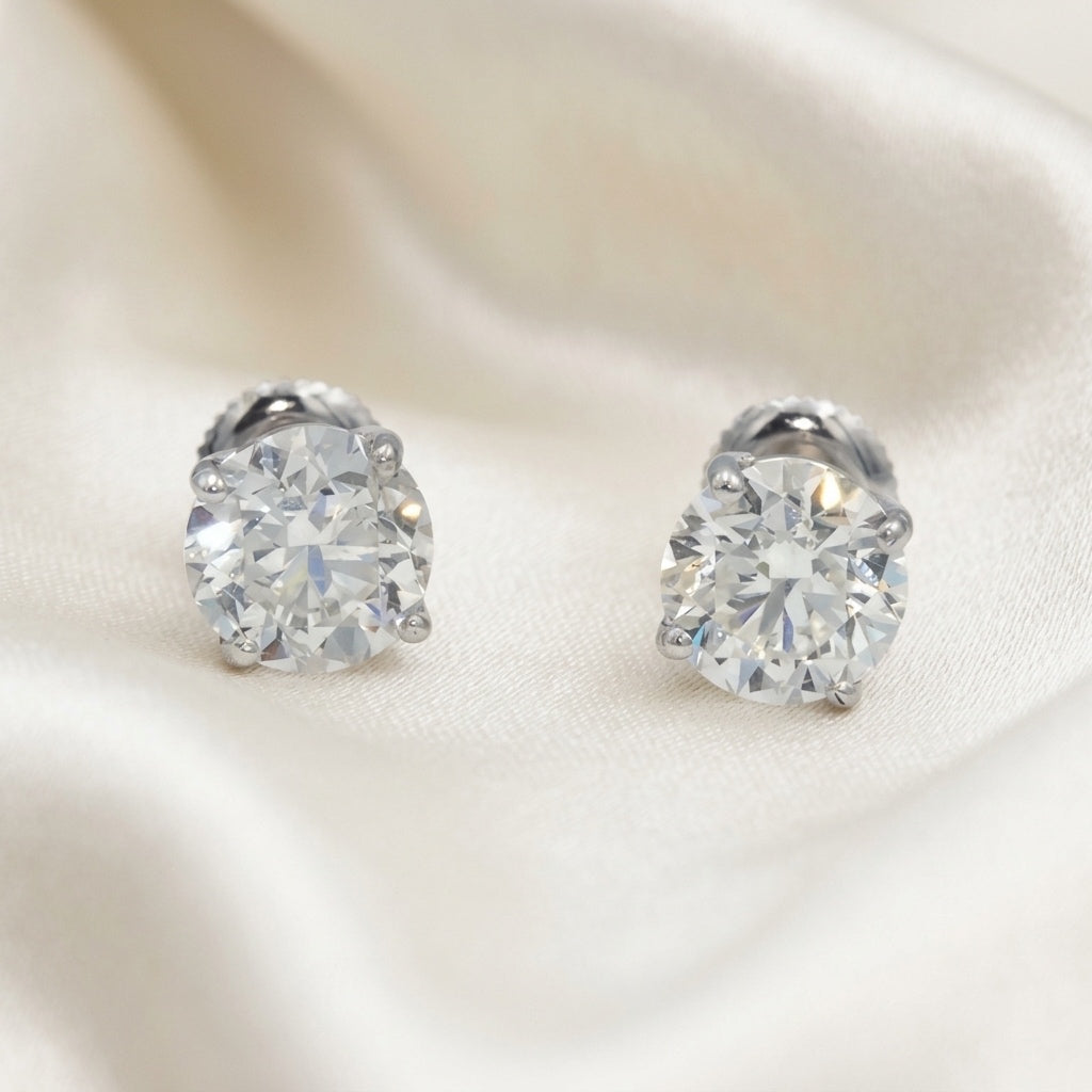 Diamond 14k White Gold Round Stud Screw Back Earrings 3.27CT