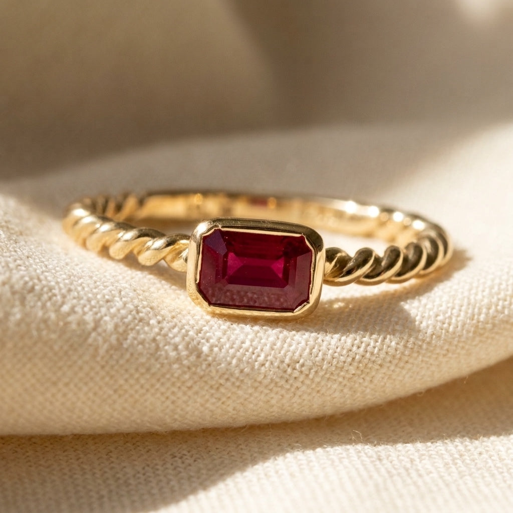 EFFY 14k Yellow Gold Emerald Cut Ruby Solitaire Ring 0.50CT Size 6.75