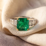 GIA 18k White Yellow Gold Colombian Emerald & Diamond Cocktail Ring 4.0CTW Sz 7