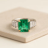 GIA 18k White & Yellow Gold Colombian Emerald & Diamond Ring 4.32CTW Size 6.25