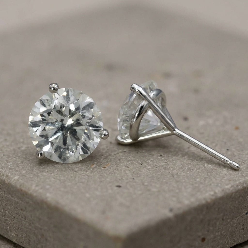 GIA Certified 14k White Gold I2/G Round Diamond Martini Stud Earrings 3.36CT
