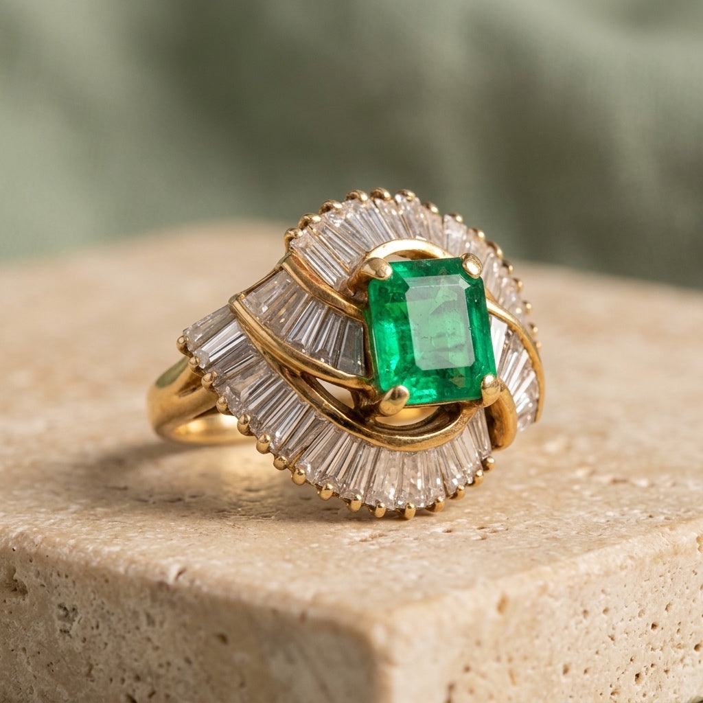 GIA Certified 14k Yellow Gold Colombian Emerald & Diamond Ring 4.0CTW Size 4.75