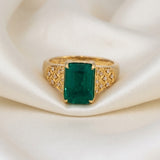 GIA 18k Yellow Gold Zambia Emerald and Diamond Cocktail Ring 5.10CT Sz 7.25