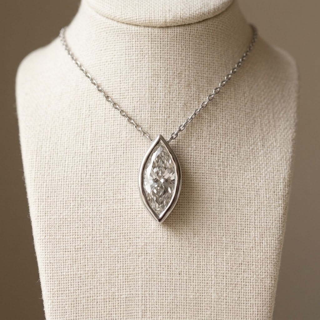 IGI 14k white gold VS1 F marquise cut lab grown diamond pendant necklace 1.38ct