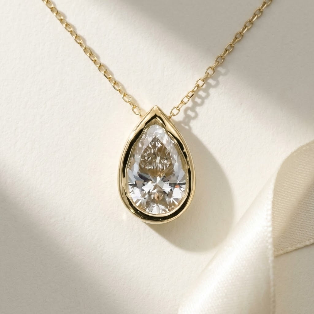 IGI 14k Yellow Gold VS1 F Pear Cut Lab Grown Diamond Pendant Necklace 1.84ct