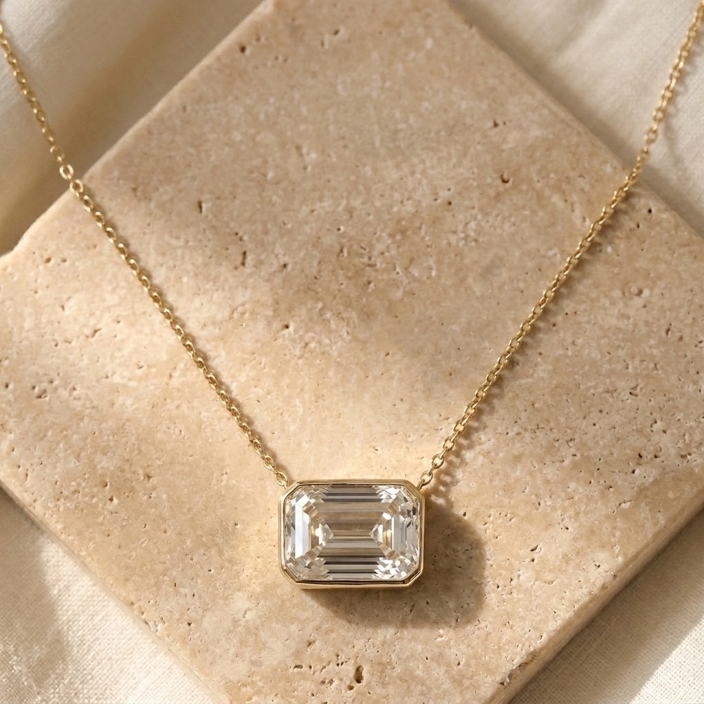 IGI 14k yellow gold VS1 G emerald cut lab grown diamond pendant necklace 2.59ct