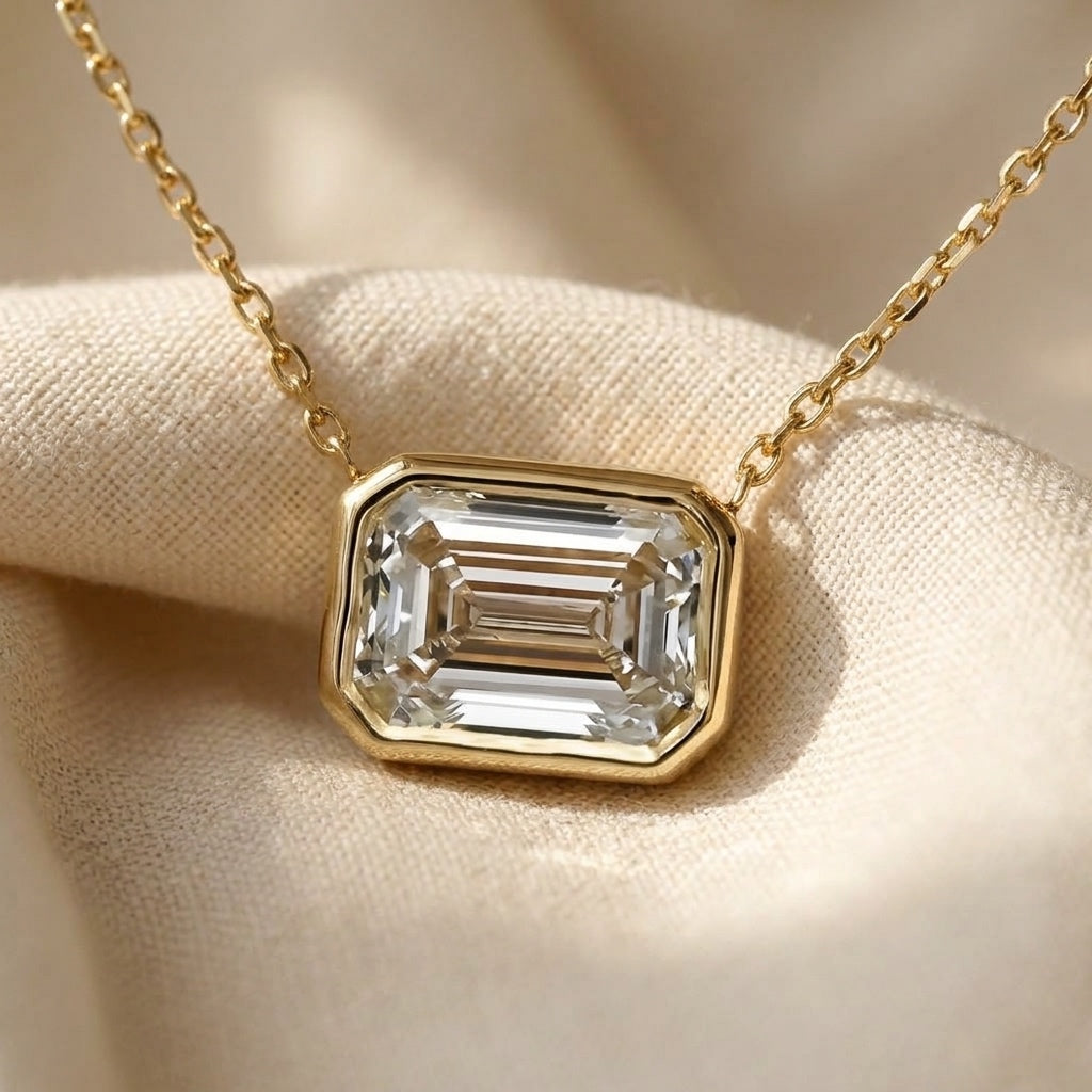 IGI 14k Yellow Gold VS1 G Emerald Cut Lab Grown Diamond Pendant Necklace 2.60ct