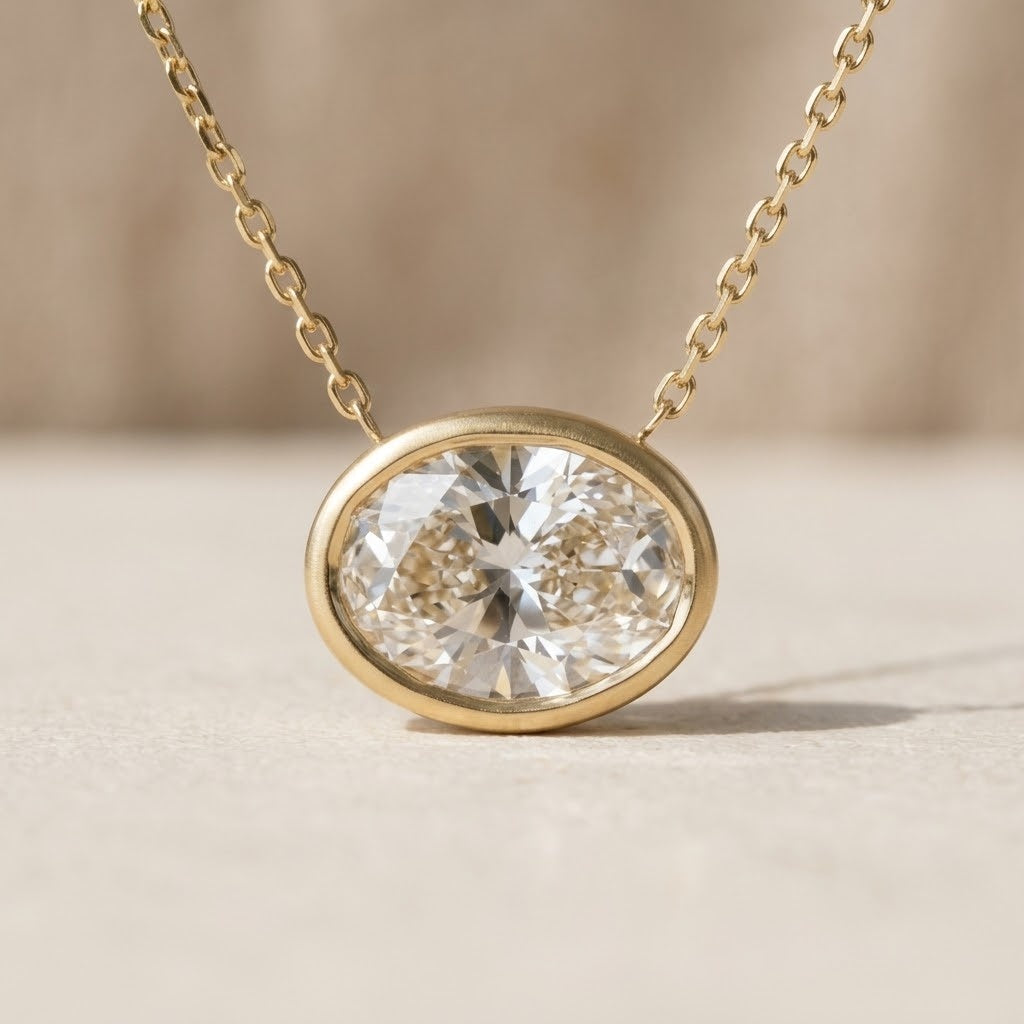 IGI 14k Yellow Gold VS1 G Lab Grown Oval Diamond Pendant Necklace 2.35ct