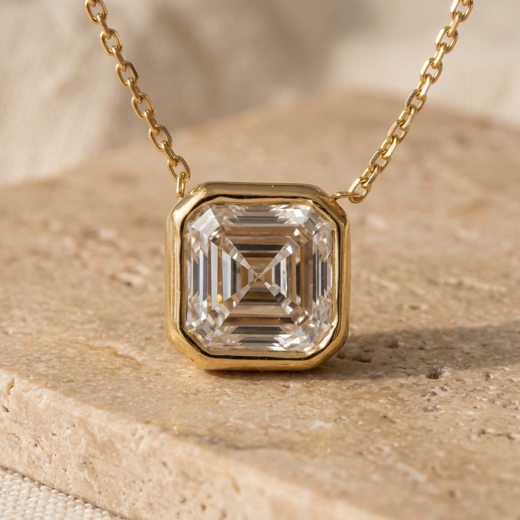 IGI 14k Yellow Gold VVS2 G Asscher Cut Lab Grown Diamond Pendant Necklace 3.91ct