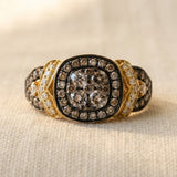 LE VIAN 14k Yellow Gold White and Chocolate Diamond Ring 0.90CT Size 6.75