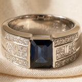 LE VIAN 18k White Gold Diamond and Sapphire Cocktail Ring 2.50CT Size 6.5