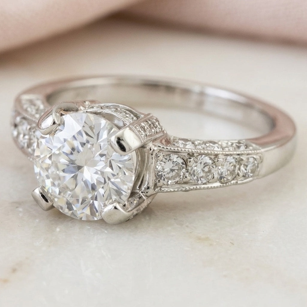 Platinum Round Diamond Engagement Ring 2.58CT w/ 2.08CT Center Size 6.5