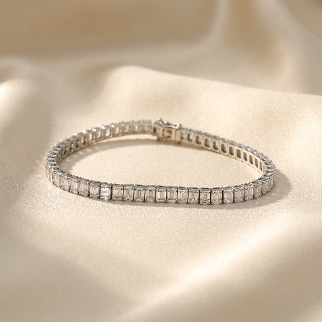 Platinum VS Emerald Cut Lab-Grown Diamond Tennis Bracelet 12.26CT