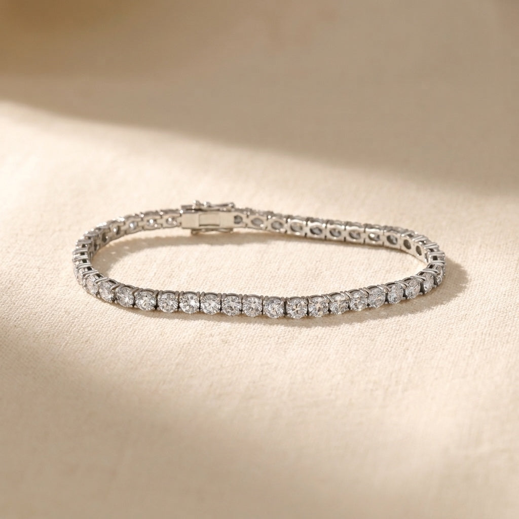 Platinum VS Round Cut Lab-Grown Diamond Tennis Bracelet 10.10CT