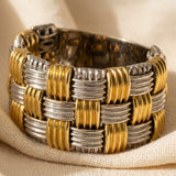 ROBERTO COIN 18k Yellow White Gold Basketweave Statement Flexible Ring Size 8