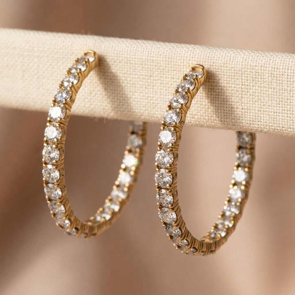 Round Diamond 14k Yellow Gold Jewelry Inside Out Circle Hoop Earrings 9.11CT