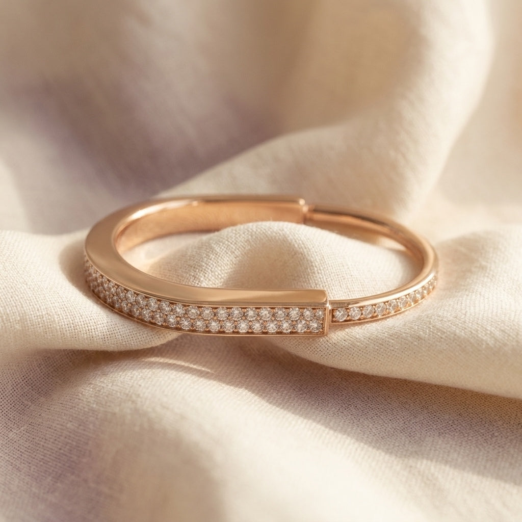 TIFFANY & CO. 18k Rose Gold VS Diamond Lock Bangle Bracelet 4.64CT $45k Retail
