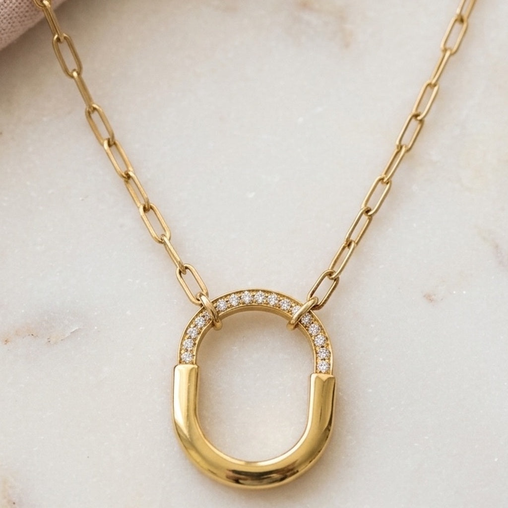TIFFANY & CO. 18k Yellow Gold Diamond Medium Lock Pendant Necklace 8700 Retail