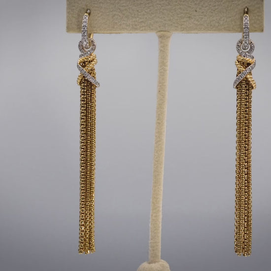 DAVID YURMAN 18k Yellow Gold VS Diamond Helena Chain Tassel Earrings 0.50CT