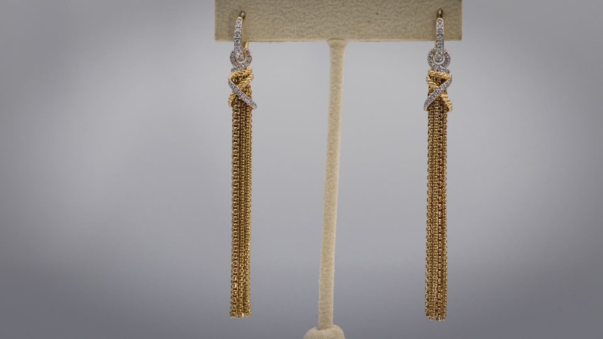 DAVID YURMAN 18k Yellow Gold VS Diamond Helena Chain Tassel Earrings 0.50CT
