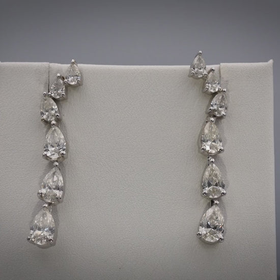 18k White Gold Pear Cut Diamond Drop Dangle Earrings 5.34CT