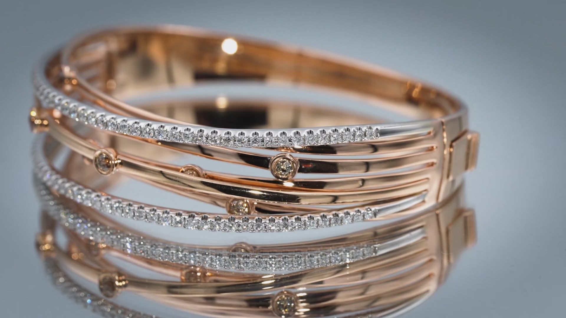 CROWN OF LIGHT 14k Rose White Gold Diamond Bangle Bracelet 1.87CT