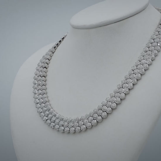 18k White Gold Round Diamond Hexagon Link 14.5mm Wide Necklace 9.0CT