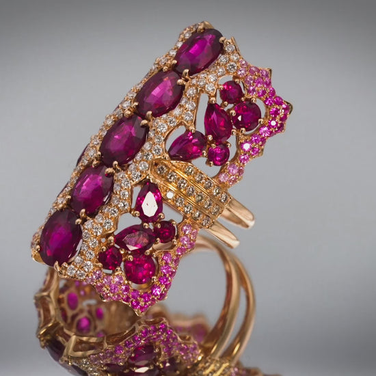 WENDY YUE 18k Rose Gold Diamond Rubellite & Pink Sapphire Cocktail Ring 14.75CT