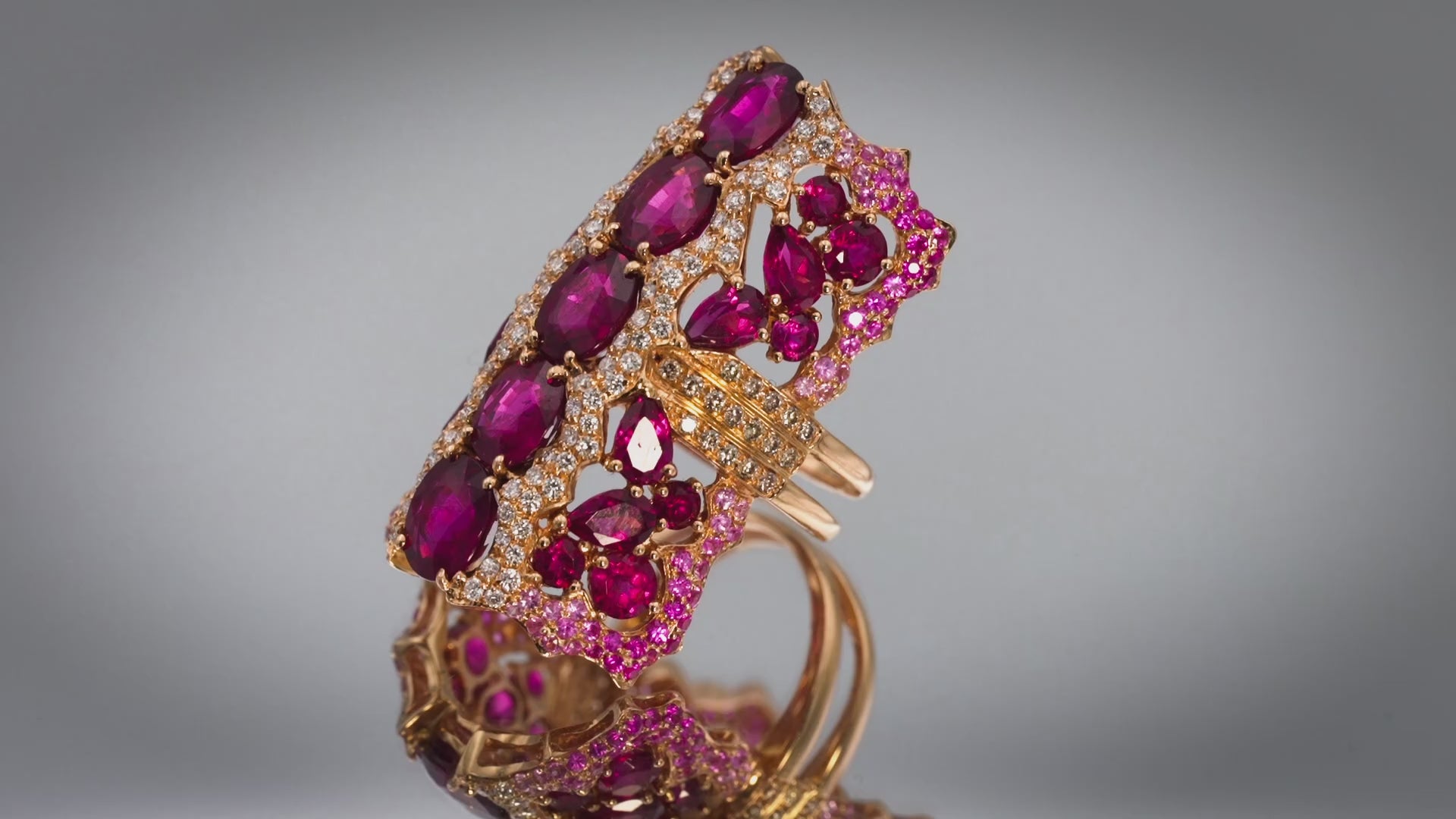WENDY YUE 18k Rose Gold Diamond Rubellite & Pink Sapphire Cocktail Ring 14.75CT