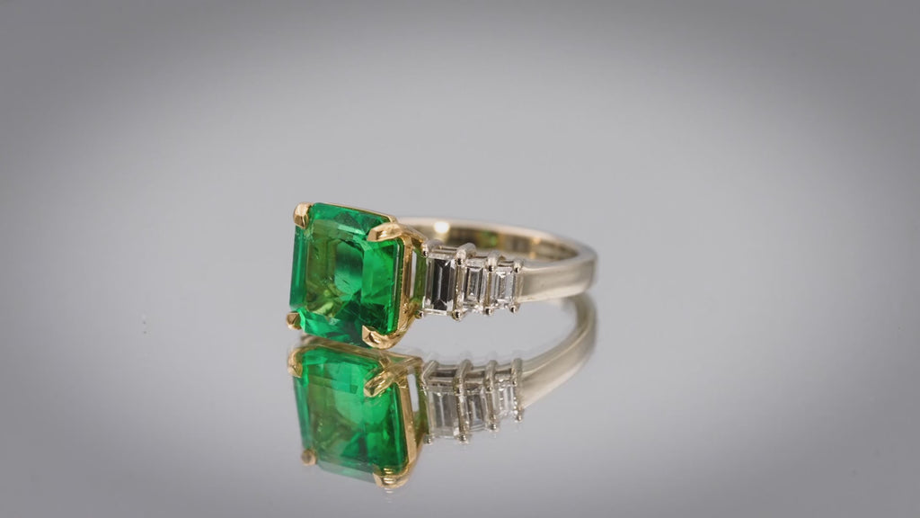 GIA 18k White & Yellow Gold Colombian Emerald & Diamond Ring 4.32CTW Size 6.25