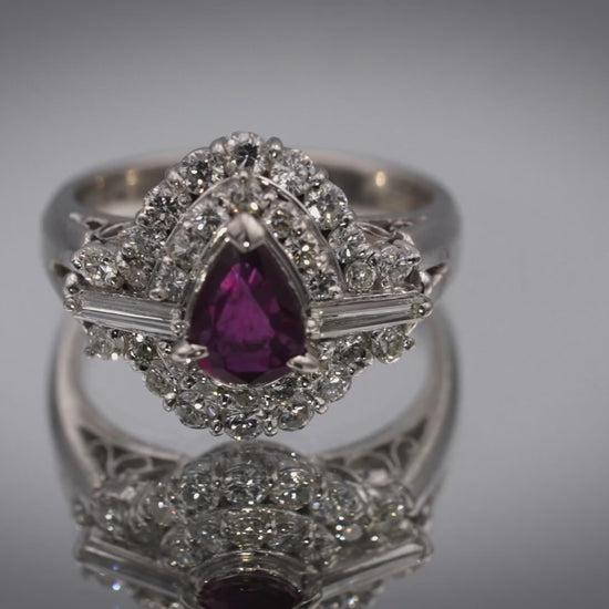 Platinum Diamond and Ruby Cluster Cocktail Ring 0.91CT Size 5.5