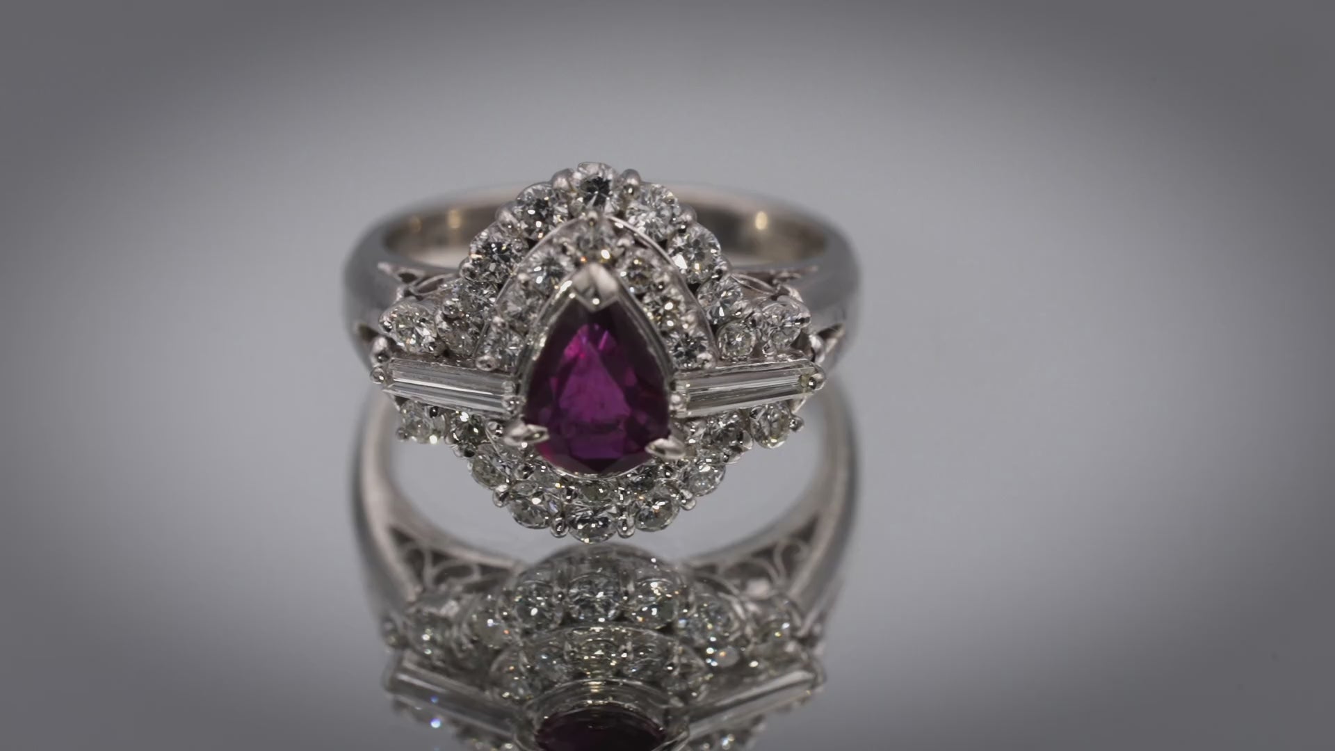 Platinum Diamond and Ruby Cluster Cocktail Ring 0.91CT Size 5.5