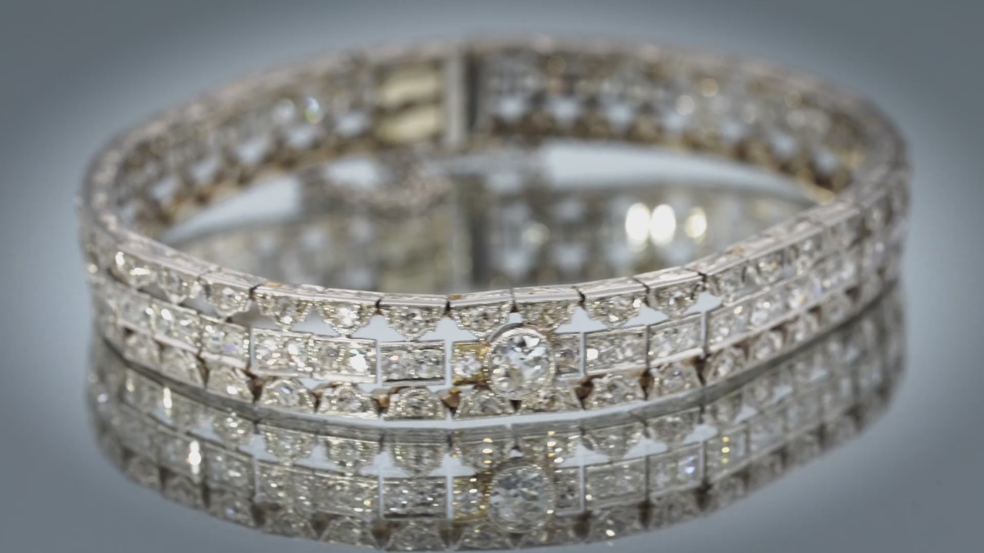 Vintage Antique Platinum 14k Gold VS Diamond Three Row Bracelet 4.10CT