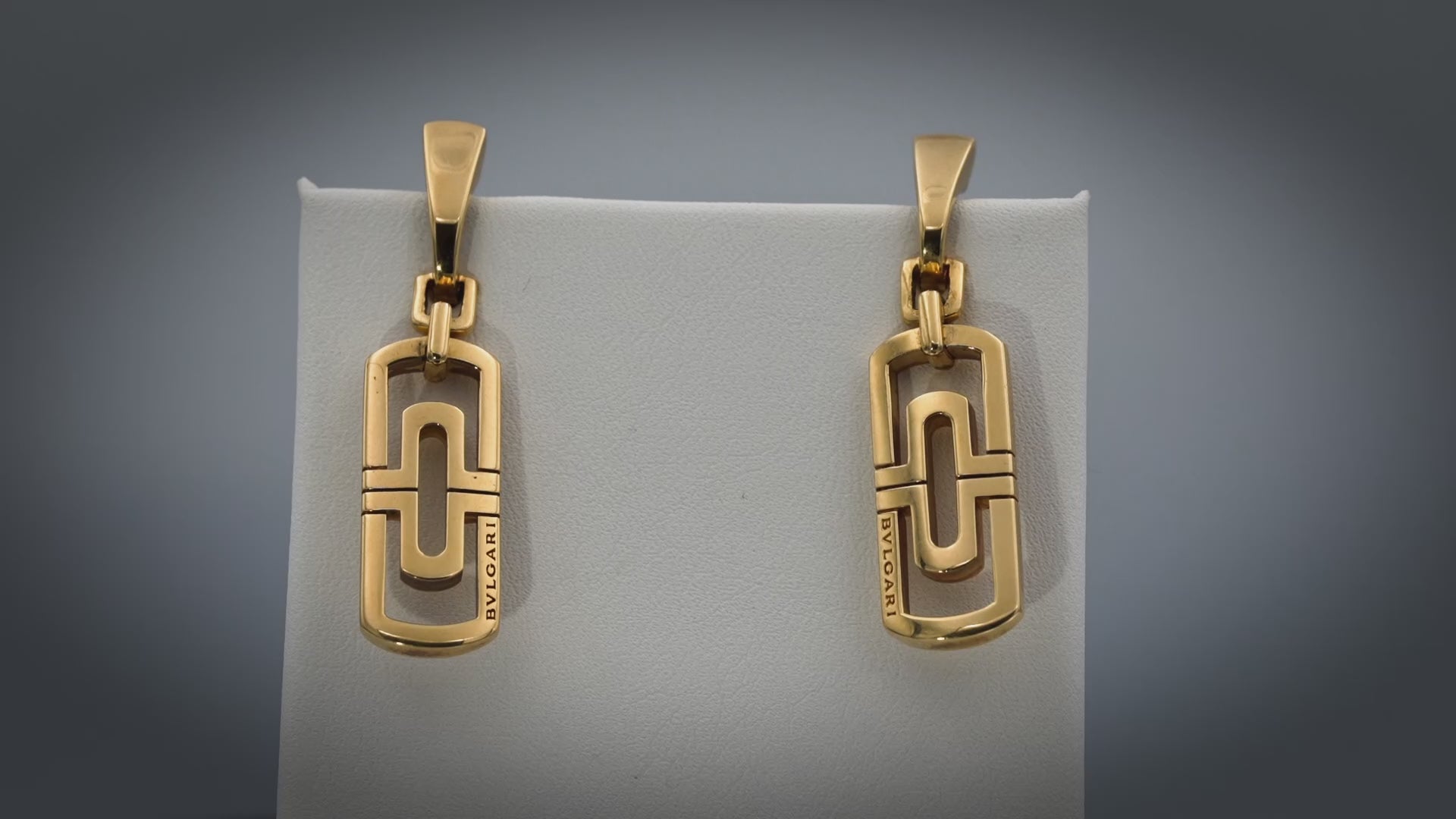 BVLGARI 18k Yellow Gold Parentesi Geometric Design Dangling Earrings