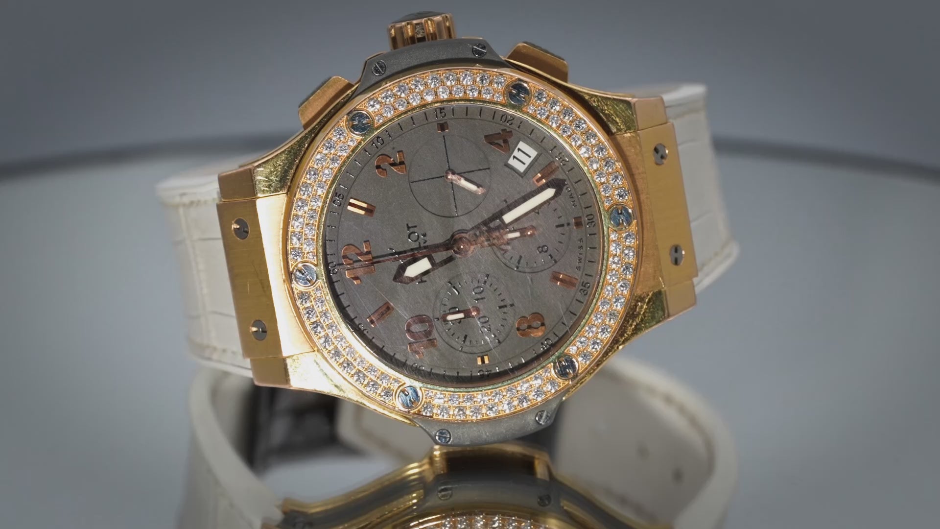 HUBLOT 18k Rose Gold Big Bang Automatic Watch w/ Factory Diamond Bezel Model 341