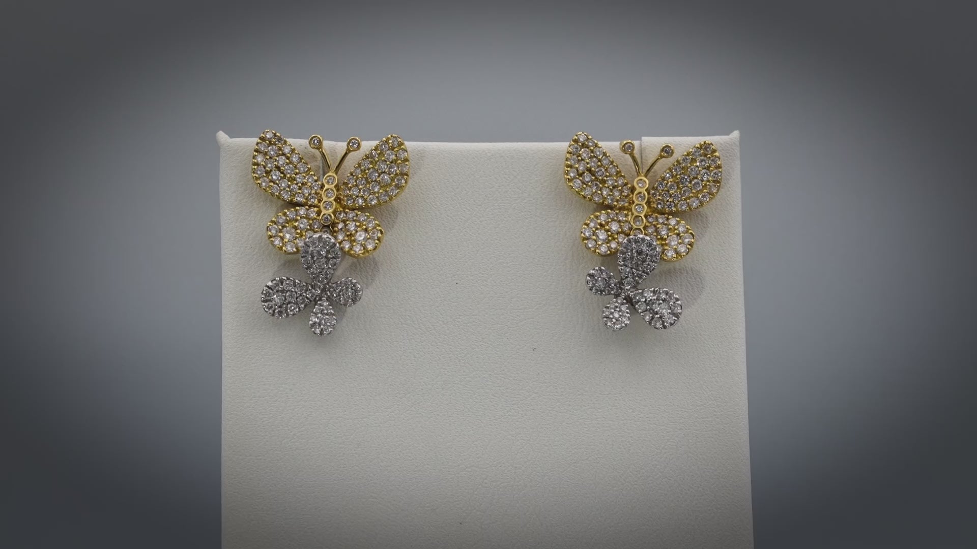 18k Yellow and White Gold VS Diamond Cluster Butterfly Stud Earrings 1.50CT