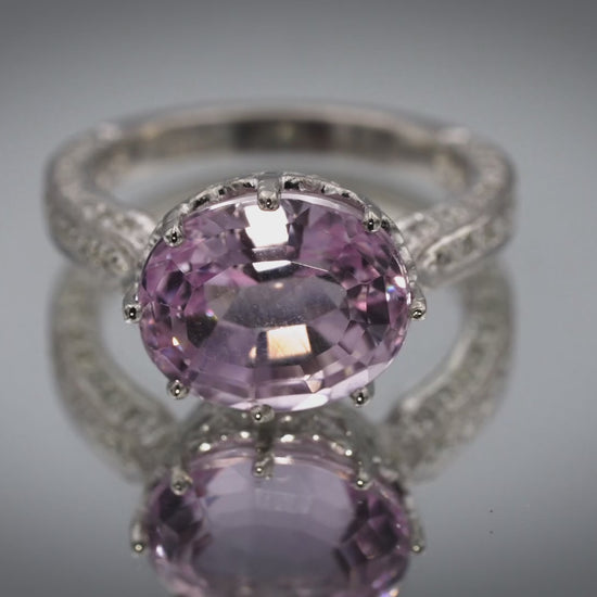 Platinum Oval Cut Kunzite & Round Diamond Cocktail Ring 7.43CTW Size 7.25