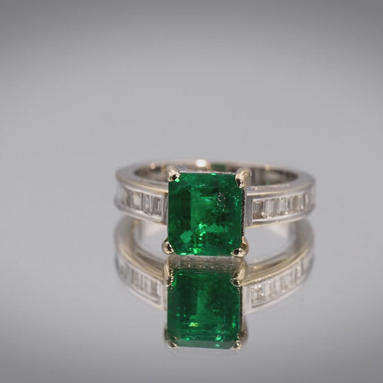 GIA Certified 18k White Gold Zambia Emerald Diamond Cocktail Ring 2.69 Size 5.5
