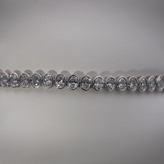 14k White Gold VS Oval Cut Bezel Set Diamond Tennis Bracelet 6.17CT