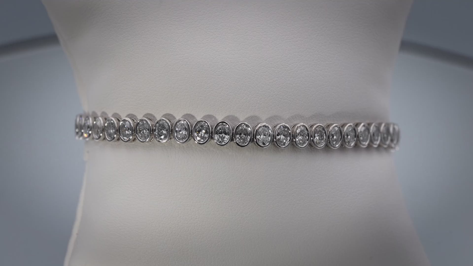 14k White Gold VS Oval Cut Bezel Set Diamond Tennis Bracelet 6.17CT