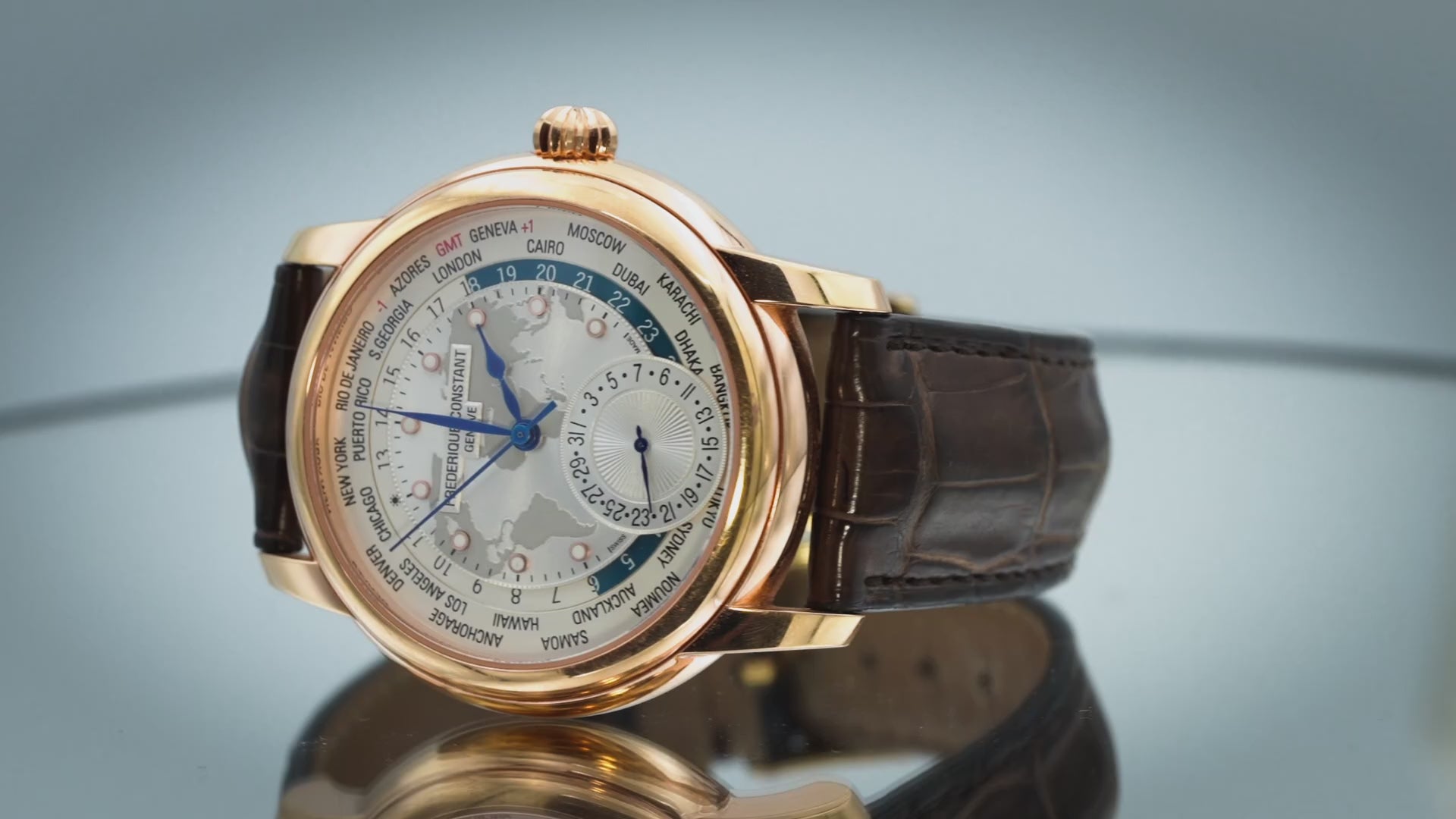 FREDERIQUE CONSTANT 18k Rose Gold Plated Classics Worldtimer Watch FC-718WM4H4