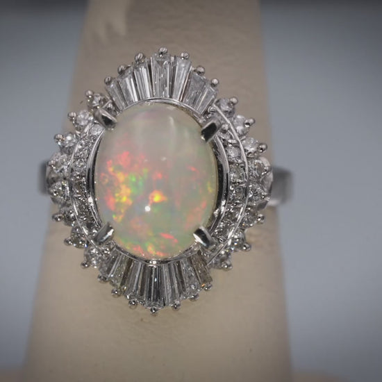 Platinum VS Diamond and Cabochon Opal Cocktail Ring 3.30CTW Size 6.25