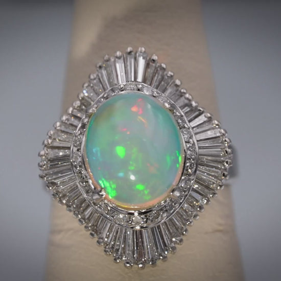 Platinum VS Diamond and Cabochon Opal Cocktail Ring 3.77CTW Size 5.75