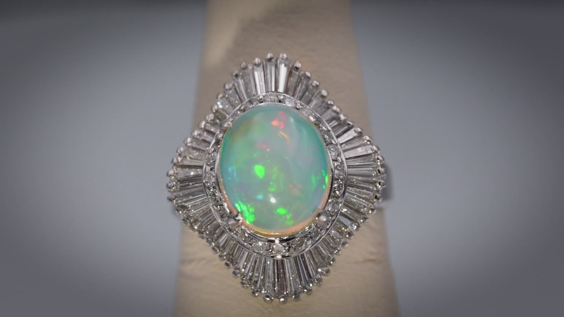 Platinum VS Diamond and Cabochon Opal Cocktail Ring 3.77CTW Size 5.75