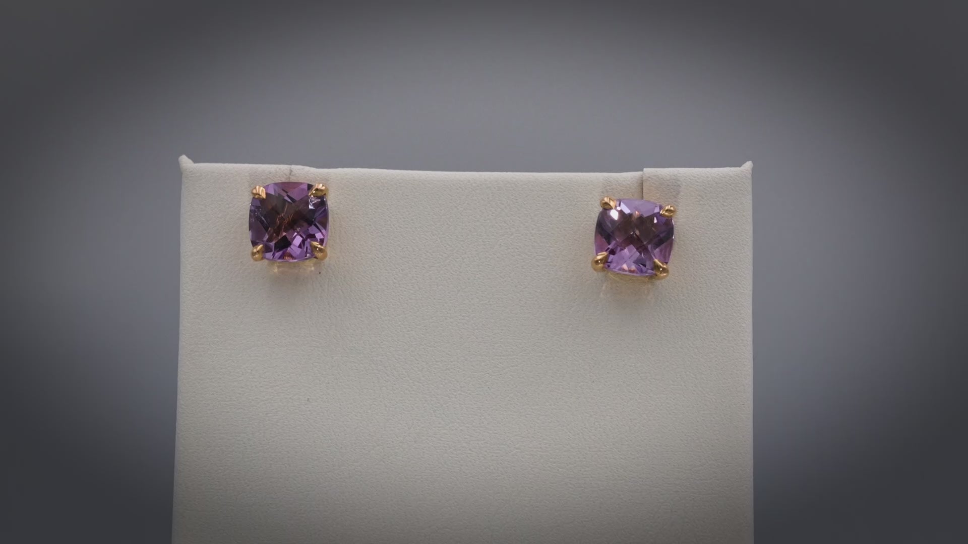 TIFFANY & CO. 18k Rose Gold Cushion Cut Amethyst Stud Earrings