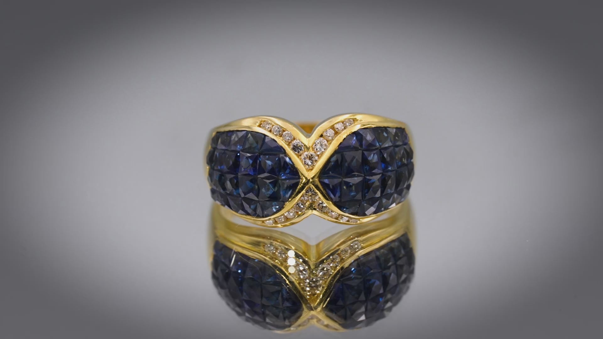 18k Yellow Gold VS Diamond & Blue Sapphire Cluster Cocktail Ring 4.60CTW Size 7