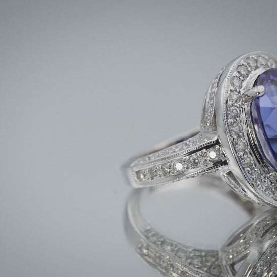 Designer 18k White Gold Diamond and Tanzanite Cocktail Ring 8.70CT Size 6