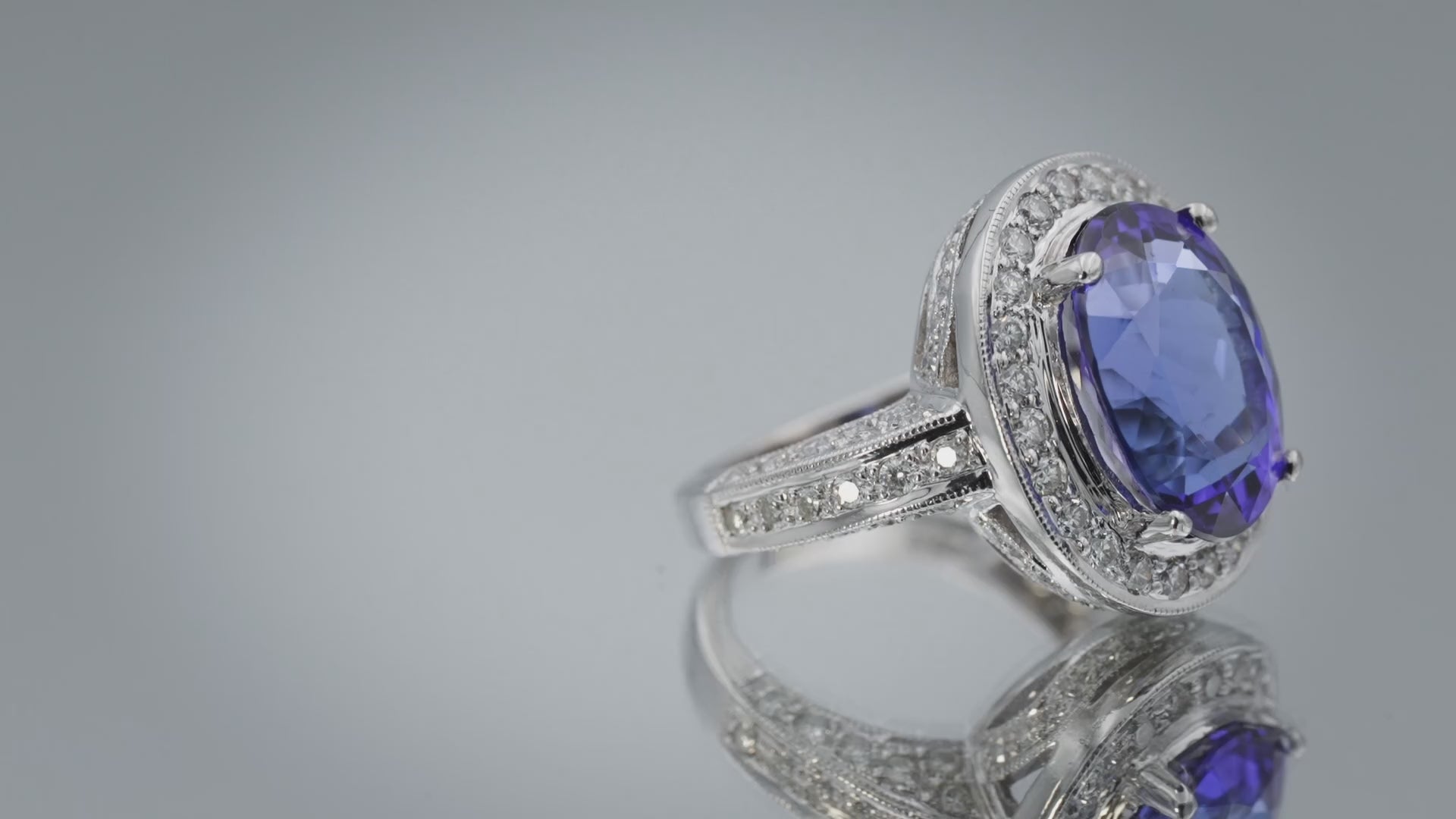 Designer 18k White Gold Diamond and Tanzanite Cocktail Ring 8.70CT Size 6