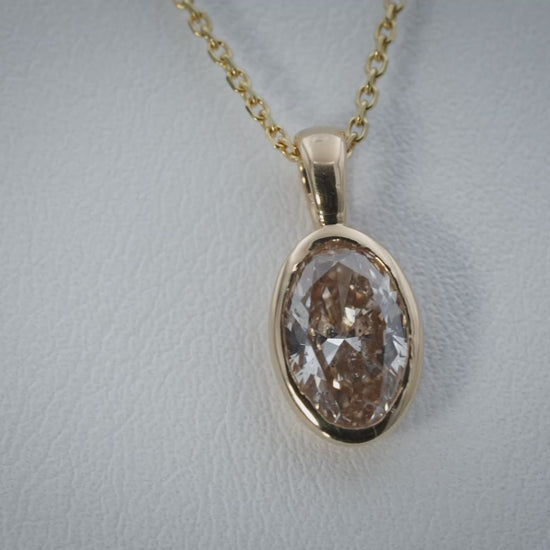 18k & 14k Yellow Gold Oval Cut Diamond Solitaire Pendant Necklace 1.54CT