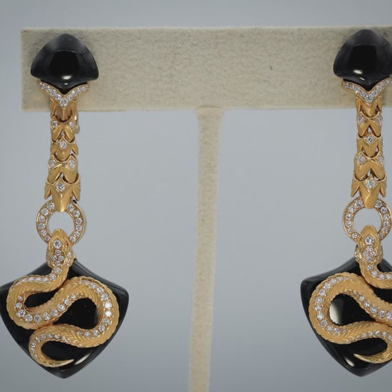CARRERA Y CARRERA 18k Gold Diamond Onyx Sapphire Abanico Earrings 30.23CT $22900